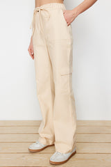 Beige Cotton Cargo Woven Pants Twoss24pl00097