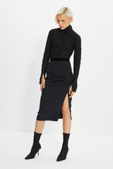 Black Basic Slit Detailed Midi Woven Skirt Twoss20et0045