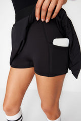 Premium Black Micro Pleated 2 Layer Inside Shorts Pocket Tennis Knitted Sports Shorts Skirt Thmss24s