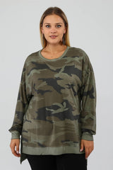 Camouflage Pattern Sides Slit Oil Wash Plus Sweat-khaki Sea-sw2117