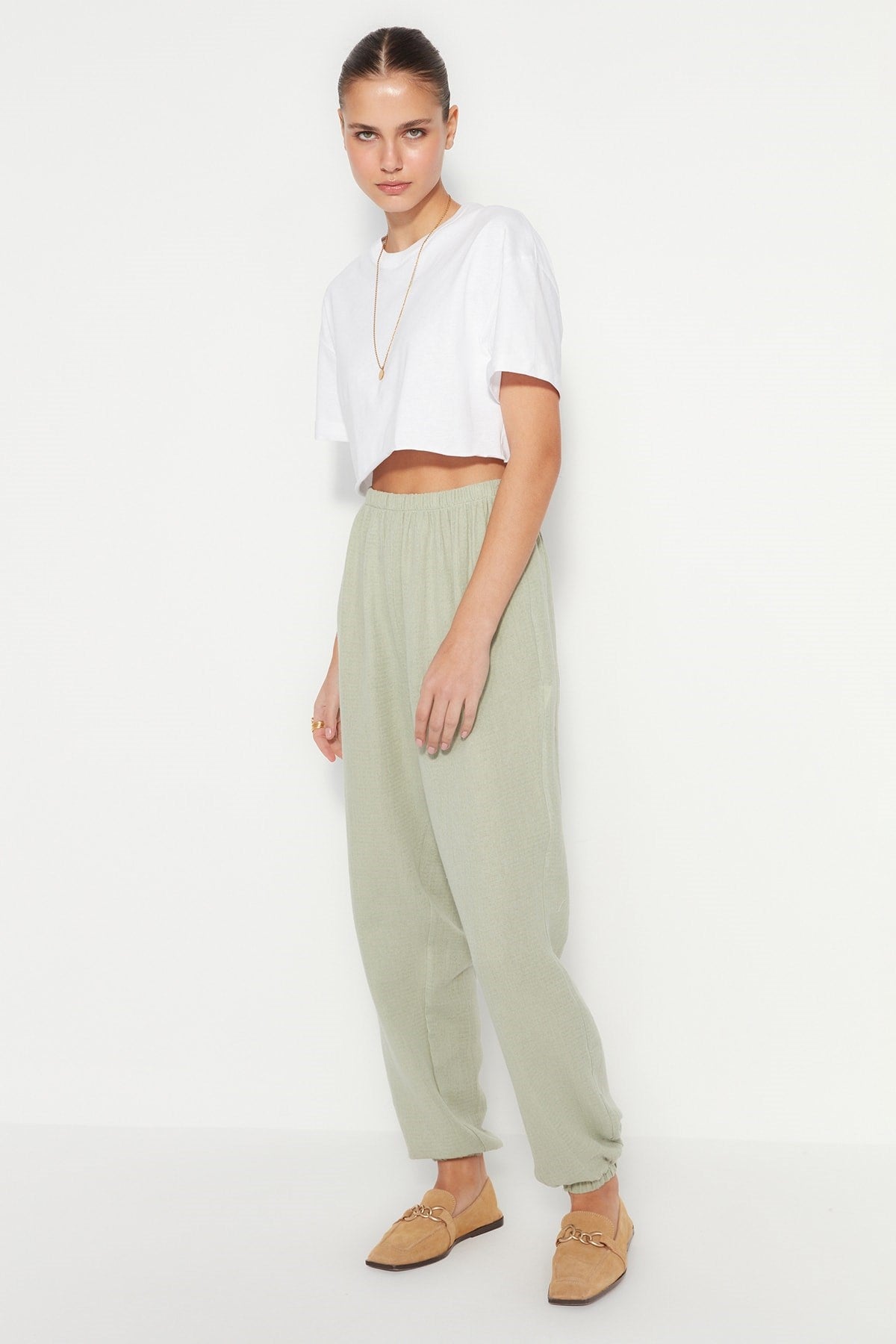 Khaki Jogger Woven Muslin Woven Pants Twoss23pl00148