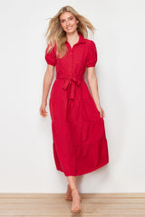 Fuchsia Wide Cut Shirt Collar Maxi Woven Dress Twoss24el00861