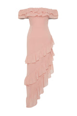 Dusty Rose Ruffle Chiffon Long Night Evening Dress Tprss24ae00092