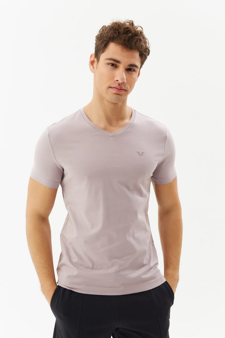 Men's Red V Neck 100% Cotton Short Sleeve Slim Fit Solid Color Casual Sports T-shirt 8898 Tb20ml07s8