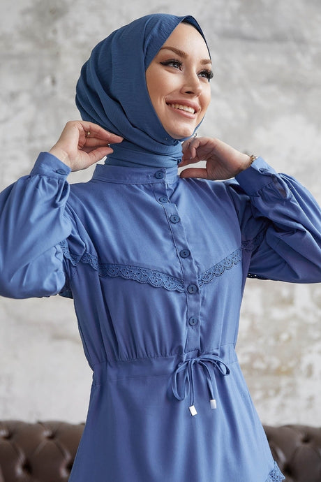 Guipure Detail Balloon Sleeve Burkini Dress - Mink Ms00an7095