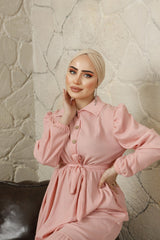 Cotton Shirt Collar Loose Hijab Dress Rge100