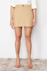 Dark Beige Pocket Detailed Mini Woven Skirt Twoss24et00053