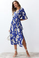 Black Belted Floral Print A Cut Double Neck Midi Woven Dress Twoss24el00915