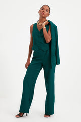 Green Wide Leg Wide Leg Pleated Woven Pants Twoss21pl0189