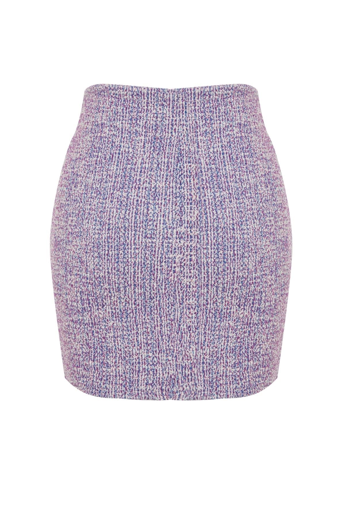 Purple Zipper And Slit Tweed Regular Waist Mini Knit Skirt Twoaw24et00146