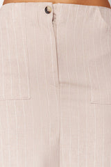 Beige Striped Slit Detailed A-line Midi Length Woven Skirt Twoss24et00100