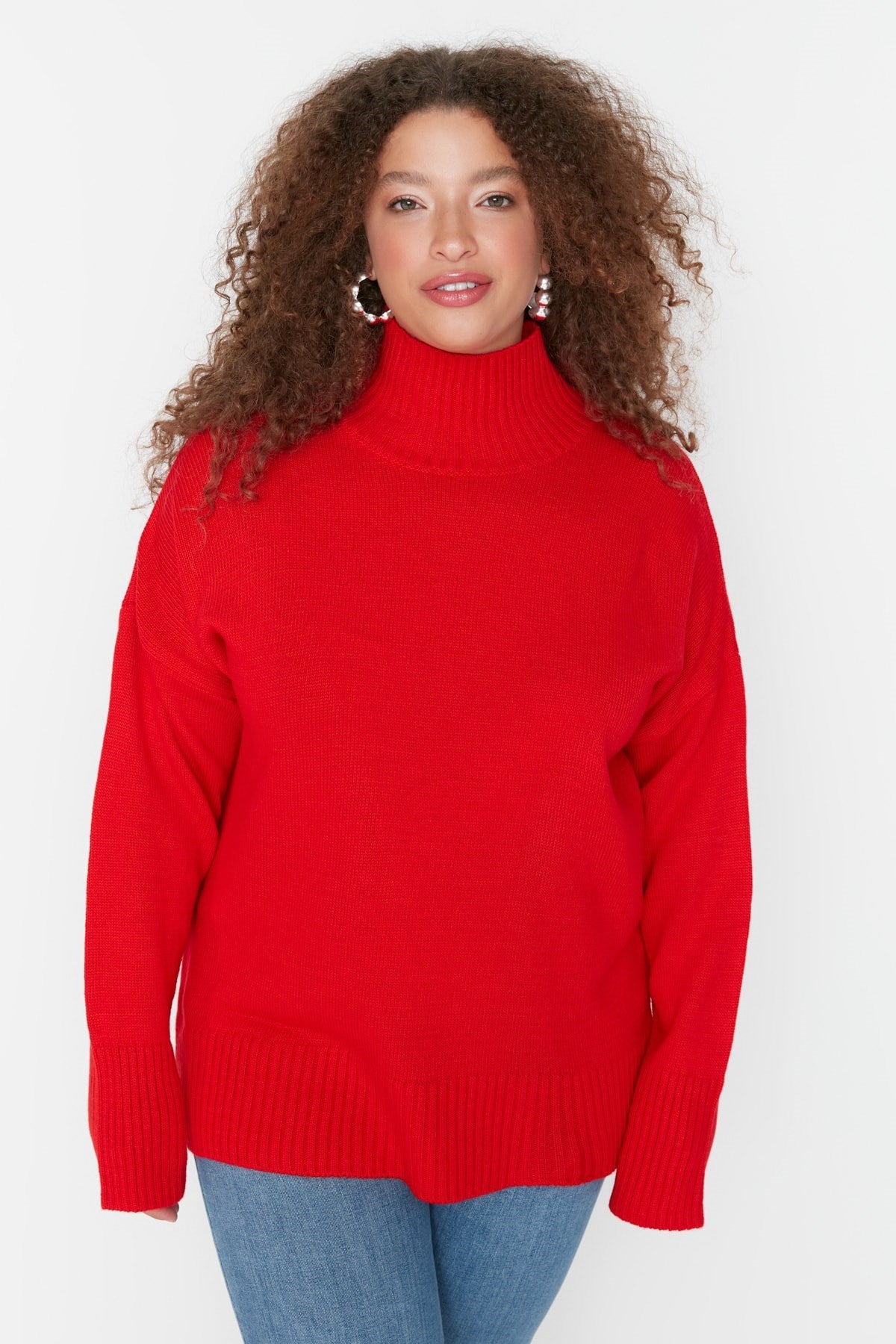 Red Turtleneck Low Shoulder Knitwear Sweater Tbbaw23an00136