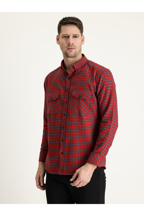 Long Sleeve Slim Fit Plaid Shacket Lumberjack Cotton Shirt 475007