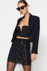 Black Body-fitting Glitter Sequin Skirt Skirt Tpraw24et00007