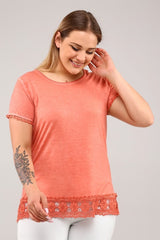 Short Sleeve Skirt Lace Oil Wash Tunic-salmon Sea-ts2072