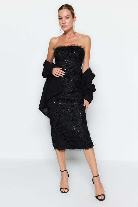 Black Fringed Sequin Elegant Evening Dress Tpraw24el00277