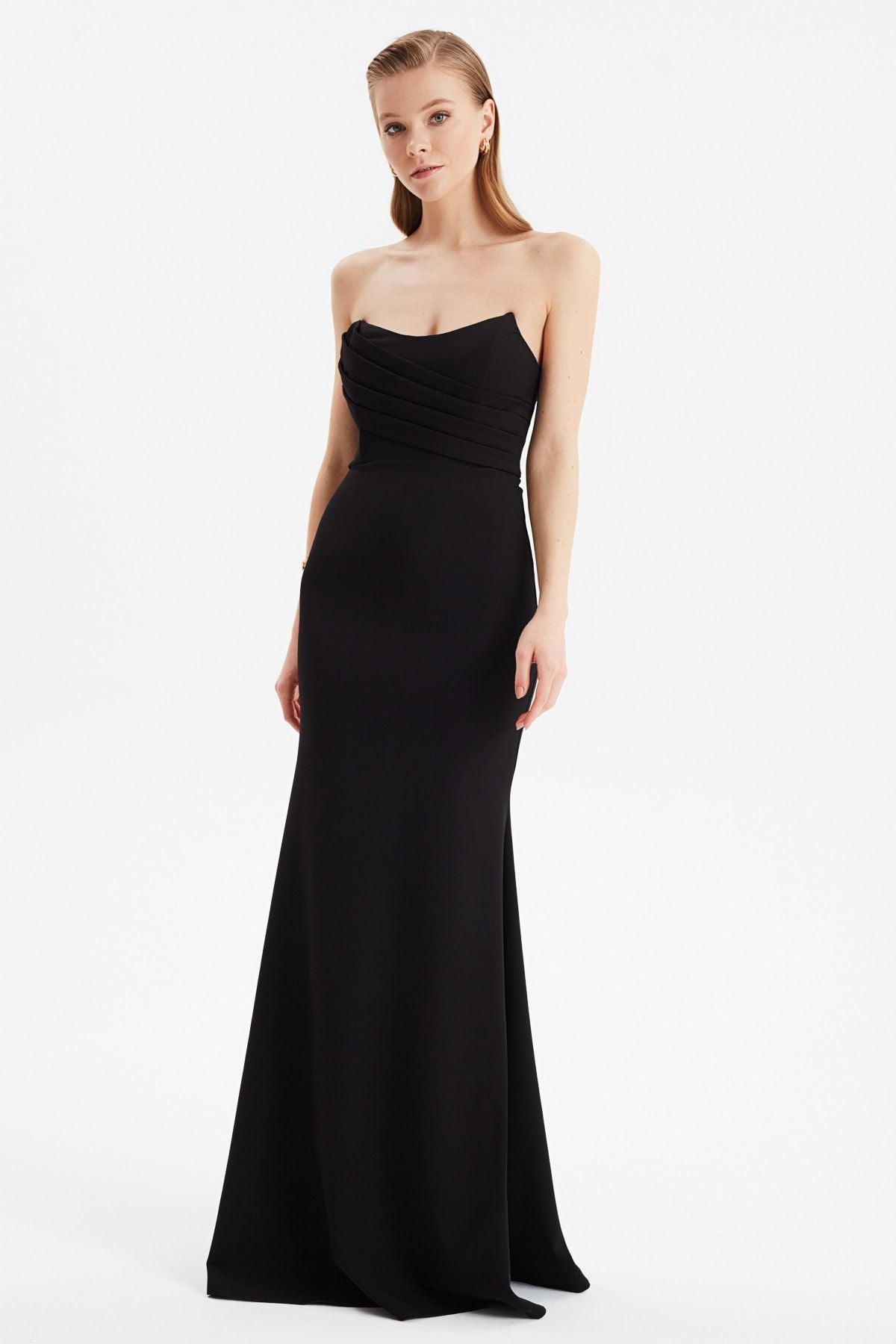 Black Collar Detailed Long Evening Evening Dress Tprss21ae0121