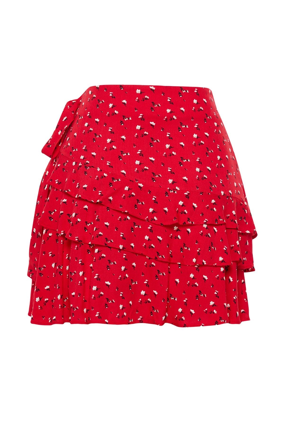 Red Floral Print Viscose Mini Shorts Skirt Twoss24sr00045