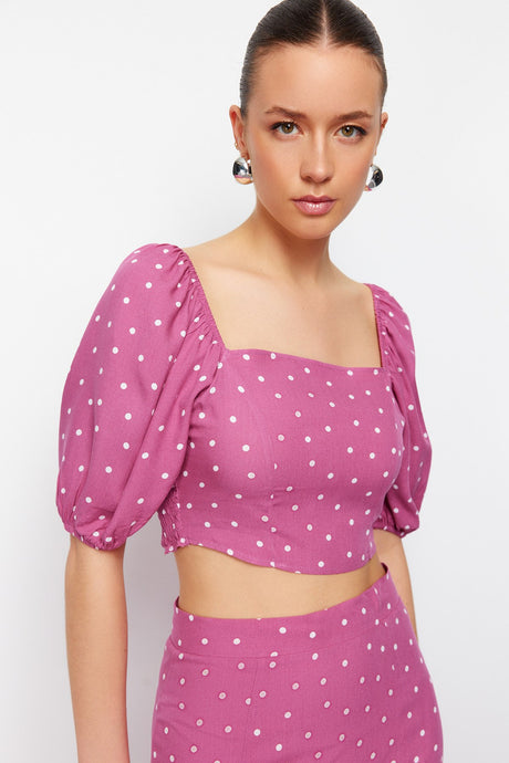 Lilac Polka Dot Slit Midi Viscose Woven Bottom Top Suit Twoss20au0097