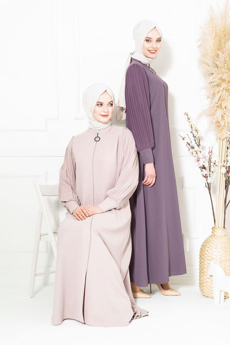 Pineapple Sleeves Pleated Detailed Zipper Lilac Abaya 3453 T22fr3m3453