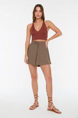 Mink Casual Cut Regular Waist Muffy/textured Knitted Shorts Twoss22sr0212