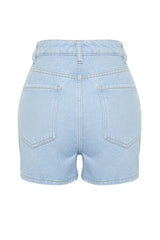 Light Blue Ripped High Waist Mini Denim Shorts & Bermuda Twoss24sr00083