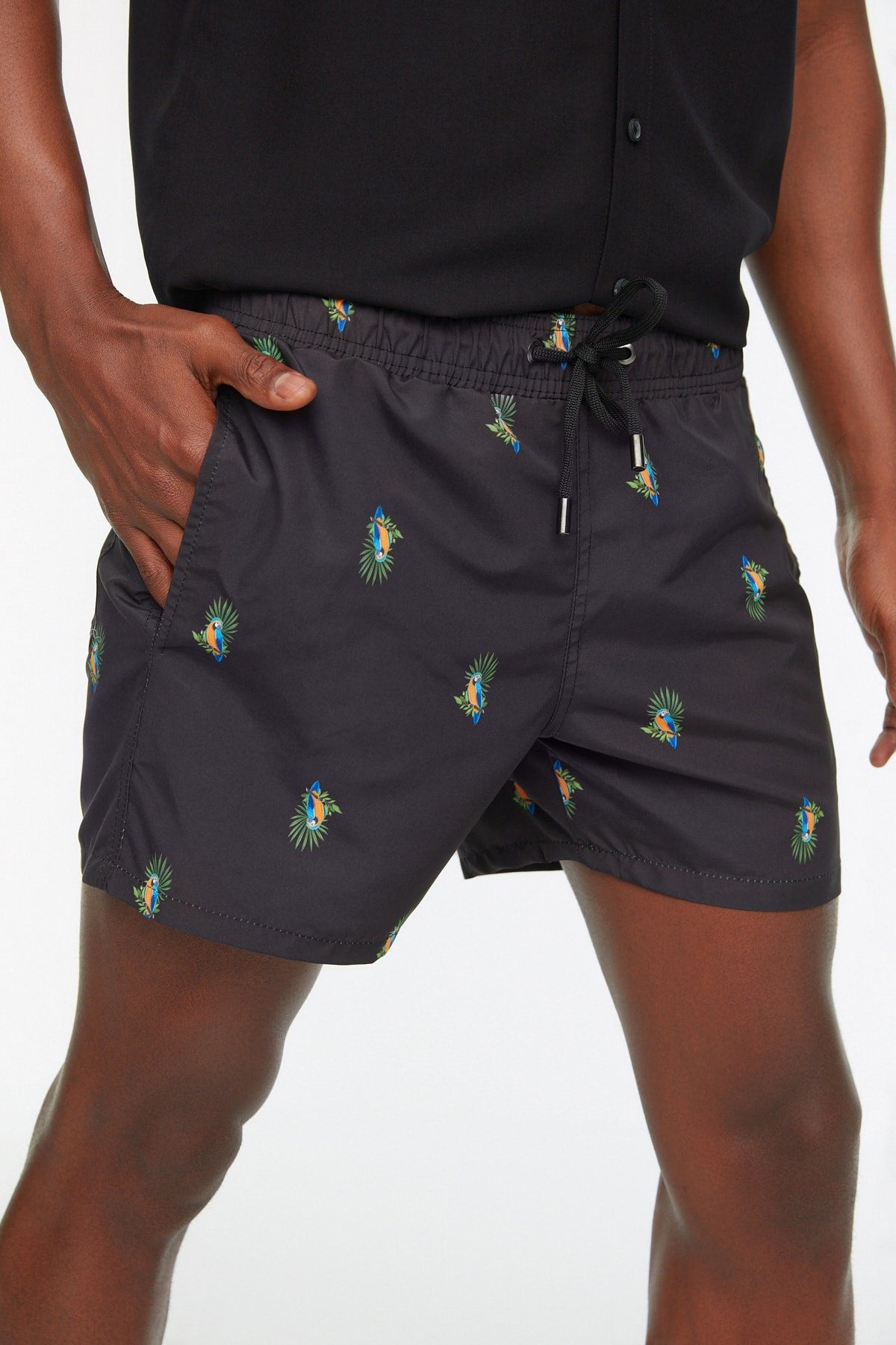 Black Mens Short Length Tropical Swimsuit Marine Shorts Tmnss22ds0003