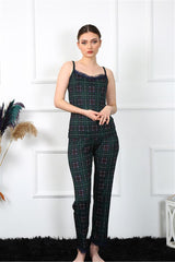 Women's Red Plaid Pajama Suit With Rope Strap 4135