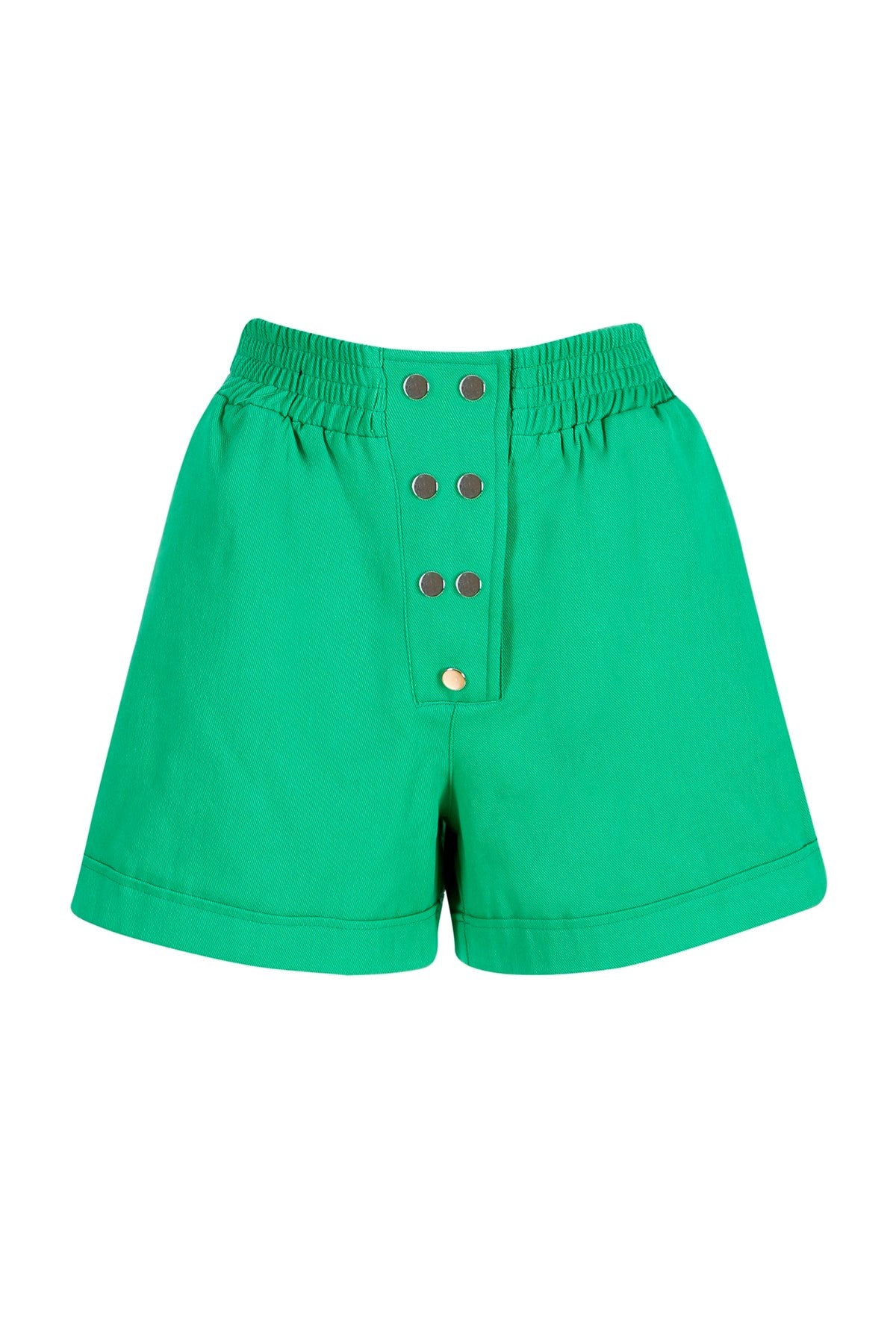 Women's Green Staple Detailed Waist Part Elastic Shorts Lg-oz263-srt