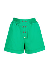 Women's Green Staple Detailed Waist Part Elastic Shorts Lg-oz263-srt