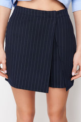 Black Smart Striped Mini High Waist Knitted Shorts Skirt Twoss23sr00076