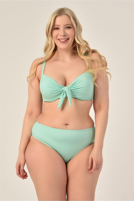 Women's Plus Size Mint Coated Bow Balen Bikini Set 20232007