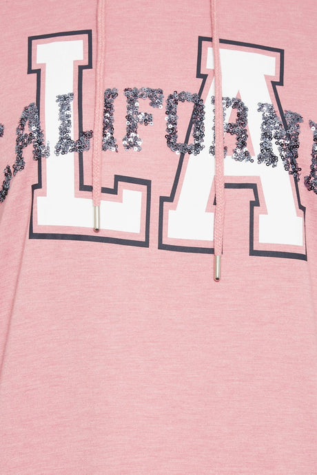 Plus Size Hoodie Sweatshirt With Sequin And Lettering Detail Long Sleeve Pocket 302566 Byk-23y-30256