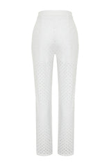 Ecru Embroidered Straight/straight Cut Woven Pants Twoss24pl00090