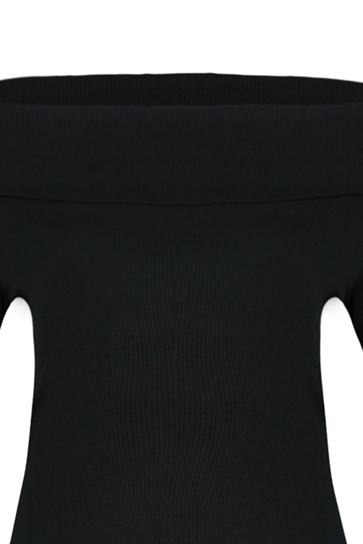 Black Fitted/body Fit Carmen Collar Long Sleeve Ribbed Flexible Knitted Blouse Twoaw22bz0126