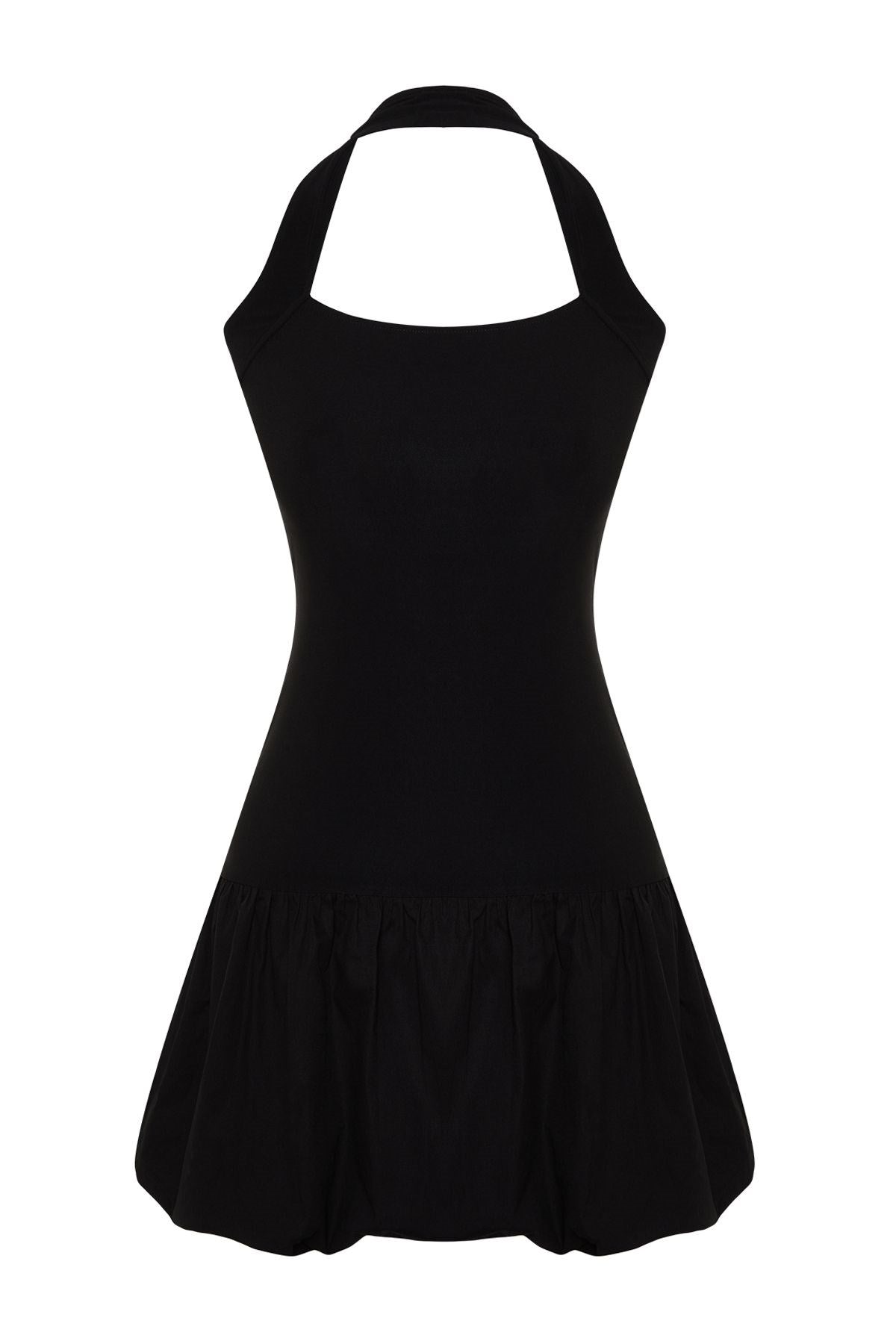 Black Poplin Detailed Body Fitting Strappy Flexible Knit Mini Pencil Dress Twoss24el00674