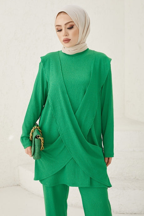 Albina Cross Detail Crepe Duo Set - Green Ms00ab90003