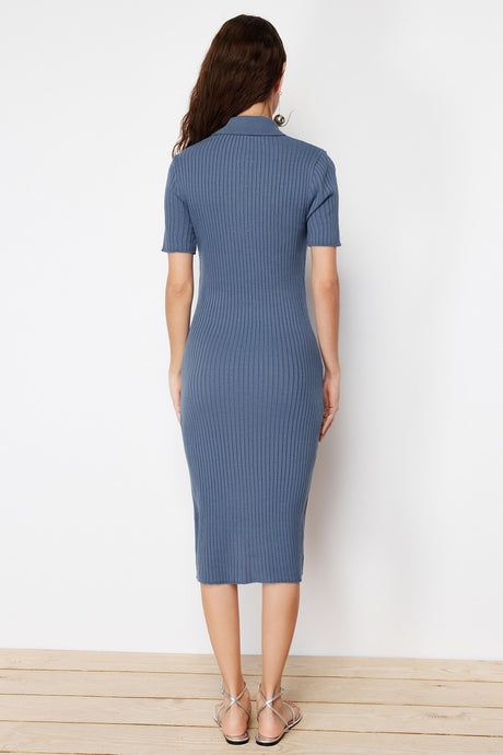 Indigo Midi Knitwear Polo Neck Dress Twoss24el00353