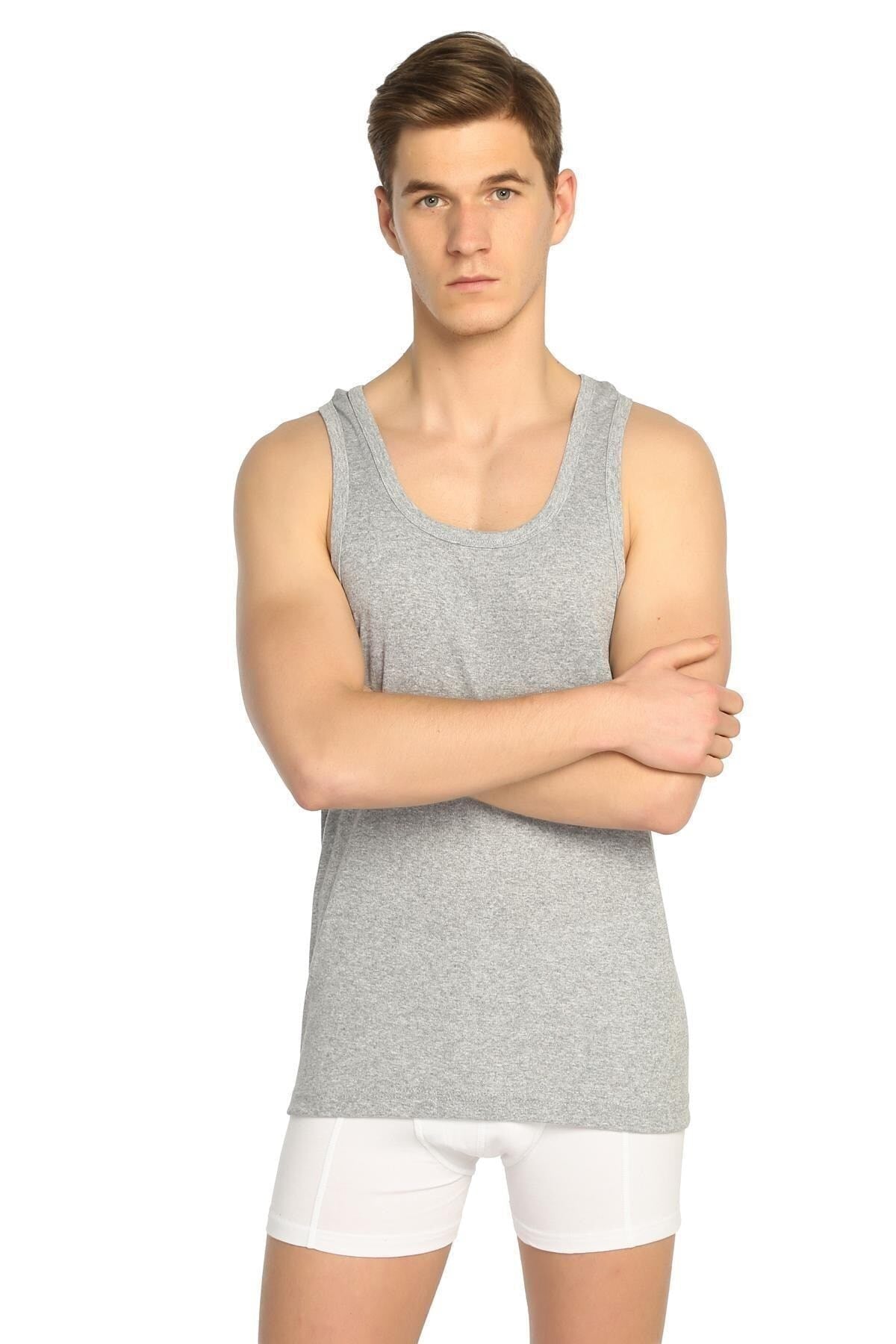 Men's Grey Strap Ribbon Sport Tank Top Elf568s0058ccm