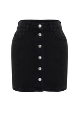 Black Front Buttoned High Waist Mini Denim Skirt Twoss24et00083