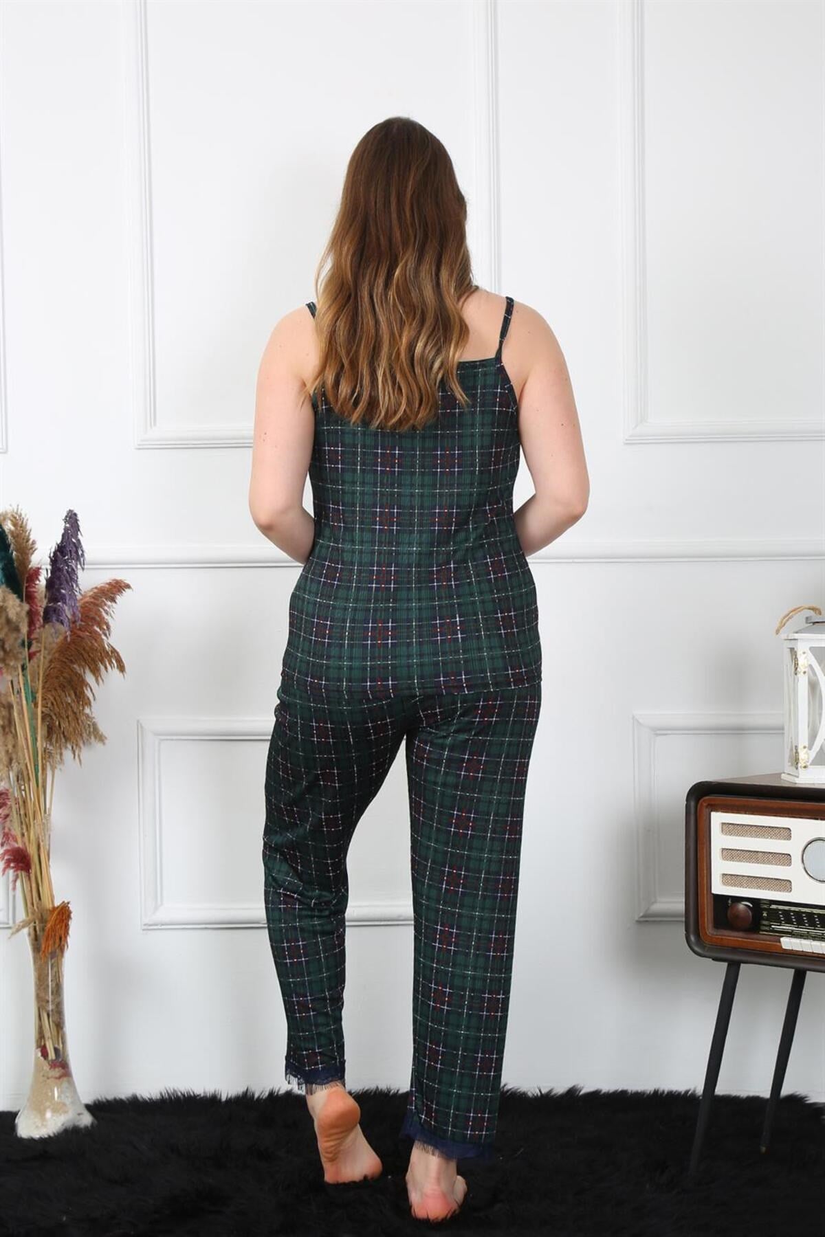 Women's Plus Size Red Plaid Rope Strap Sleepwear Set 202197