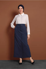 Women's Navy Blue (indigo) Front Buttoned Belted Skirt 6319 20yetktr6319