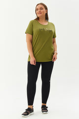 Women's Green Plus Size Cotton Letter Printed Short Sleeve Sport&casual T-shirt 0276 Tb22wl07s0276-1