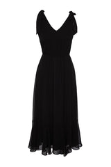 Black A Cut Waist Elastic Chiffon Lined Maxi Woven Dress Twoss24el00804