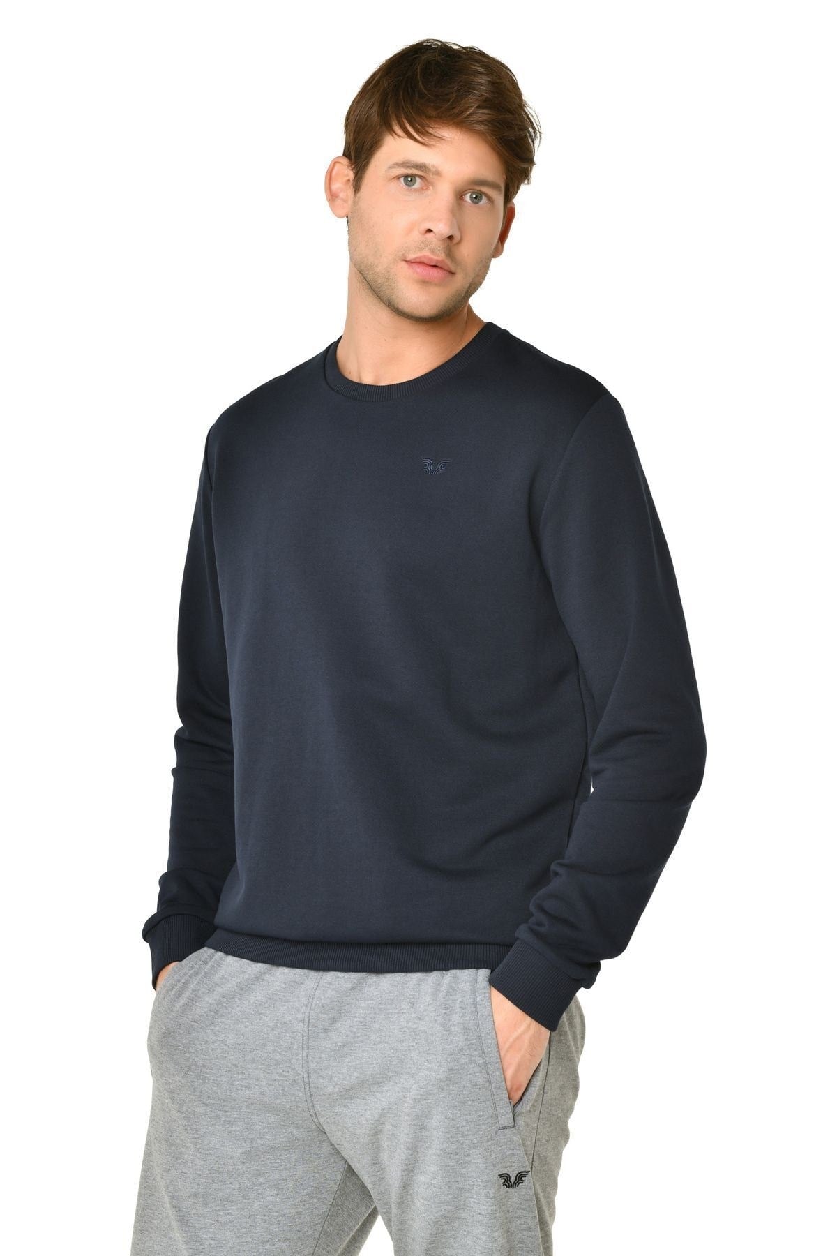 Men's Black Crew Neck Solid Color Casual And Sports Sweatshirt 8418 Tb21ml11w8418-1