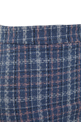 Indigo Plaid Pattern Tweed Fabric Mini Woven Skirt Twoaw23et00017