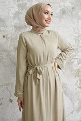 Salvia Wavy Sleeve Patterned Abaya - Brown Ms00tz74538