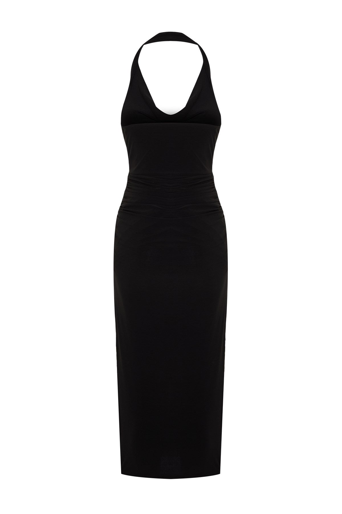 Black Body Sitting Draped Collar Elegant Evening Dress Tprss24el00015