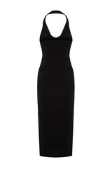 Black Body Sitting Draped Collar Elegant Evening Dress Tprss24el00015