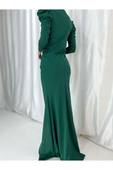 Deep Slit Long Sleeve Plastic Chain Detailed Evening Dress And Graduation Dress 582260 722 Mat-722